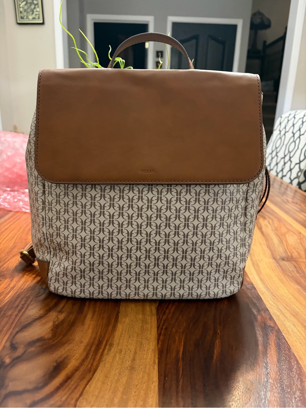 Fossil Brown & Cream Logo Backpack